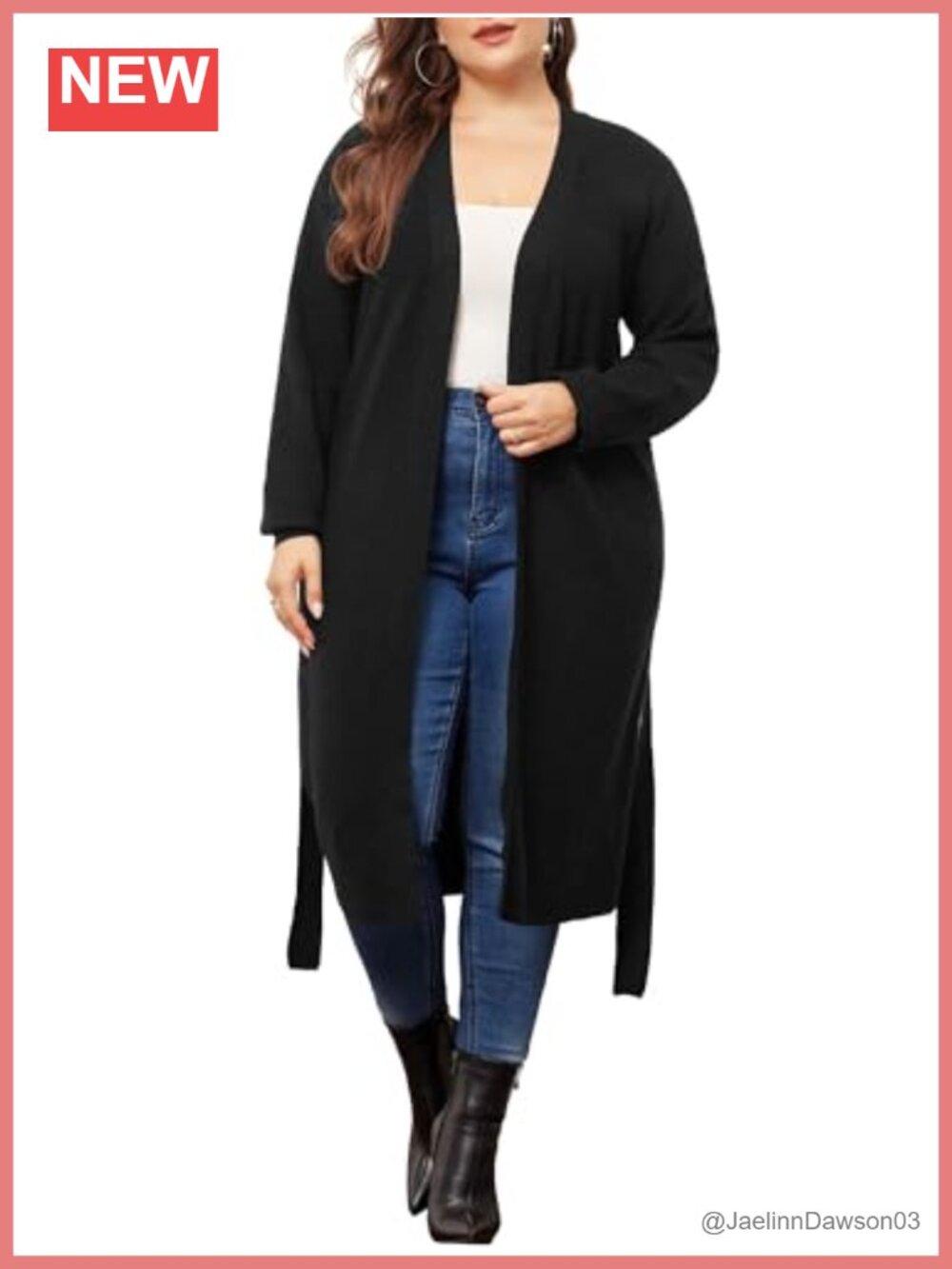 Plus Size Long Sleeve Belted Knit Sweater Cardigan Overwear Winter